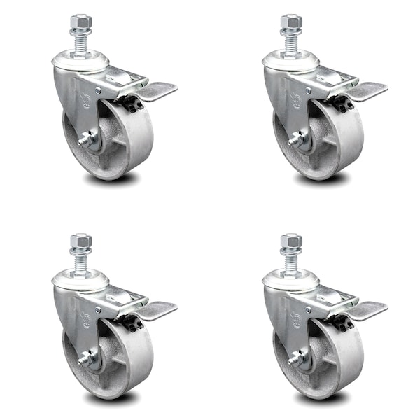 Service Caster Semi Steel Swvl TS Caster w/RB w/4" Wheel&3/8" Stem-4 Swvl w/TTL BRK, 4PK SCC-TSTTL20S415-SSR-381615-4 - main
